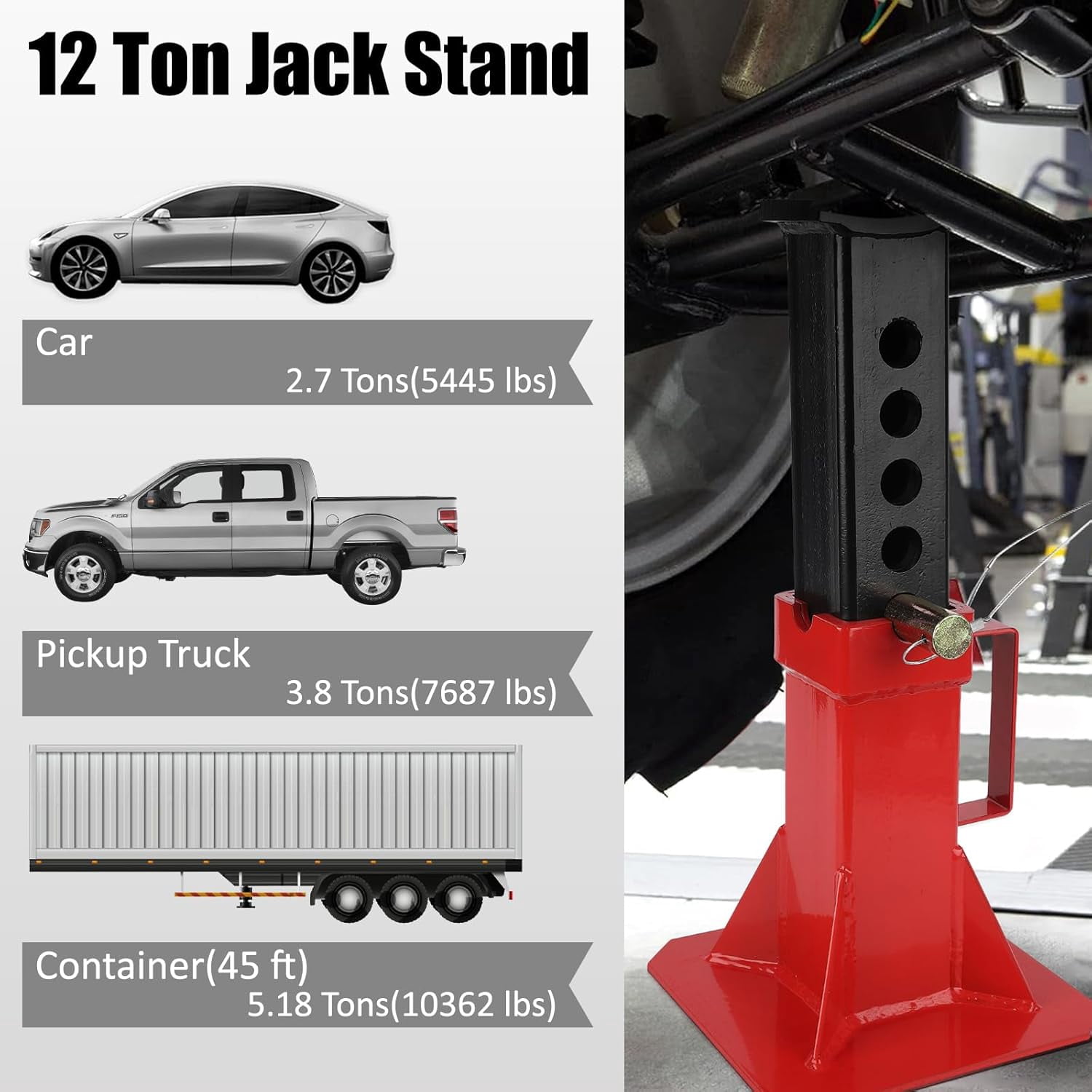 Acekid Heavy Duty Car Jack Stand 12 Ton with Lock, Adjustable Height 11"-18" 26,400LBS Capacity for Trucks, Automotive