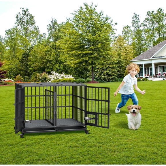 Acekid Heavy Duty Dog Crate 42 Inch&nbsp;- Indestructible Escape-Proof Metal Dog Kennel, Furniture Style Pet Cage for Large/Medium/Small Dogs, Sliding Rail Design, Indoor & Outdoor Use