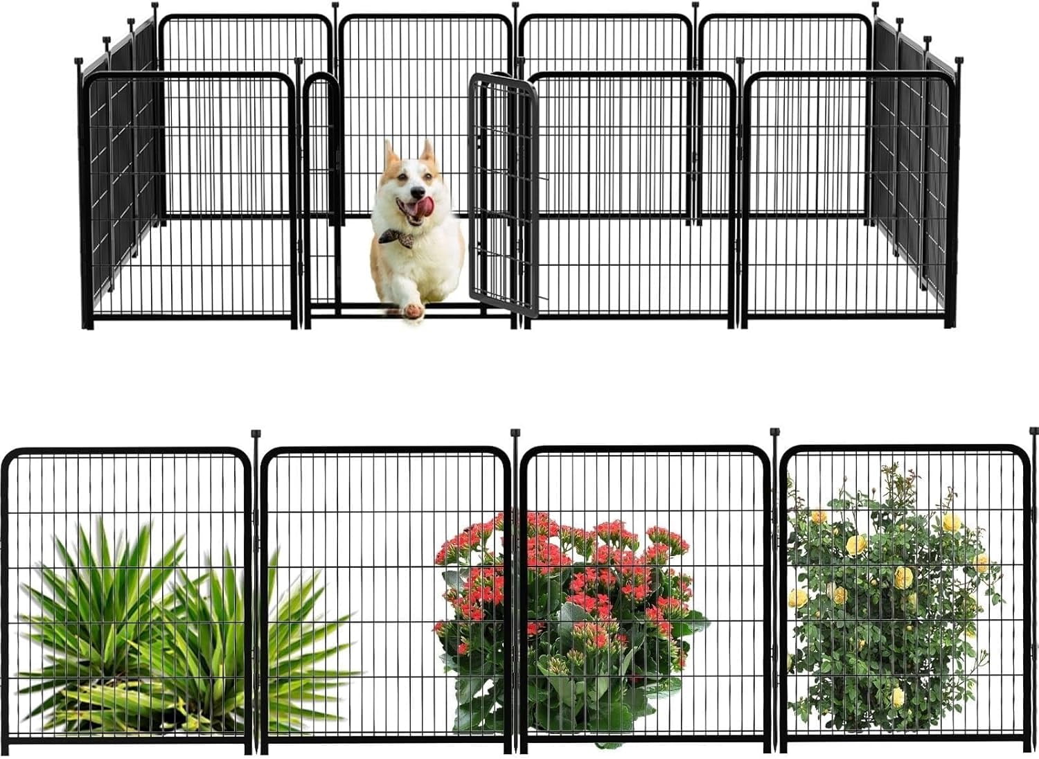 Acekid Heavy-Duty Rust-Proof Metal Dog Fence with 8 Panels, Easy ...
