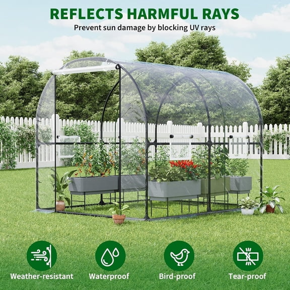 Acekid Heavy Duty Walk-in Greenhouse, Large Tunnel Hoop House with Metal Frame PE Cover & Mesh Windows, Transparent