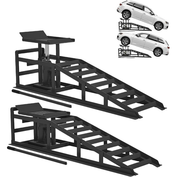 Acekid Hydraulic Car Ramps 5T (10000lbs) - Low Profile Service Ramps, 4-Position Adjustment, Lift Height 11.61-16.21" - 2 Pack, Black