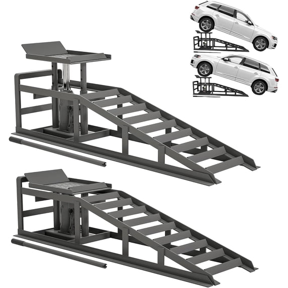 Acekid Hydraulic Car Ramps 5T (10000lbs) - Low Profile Service Ramps, 4-Position Adjustment, Lift Height 11.61-16.21" - 2 Pack, Gray