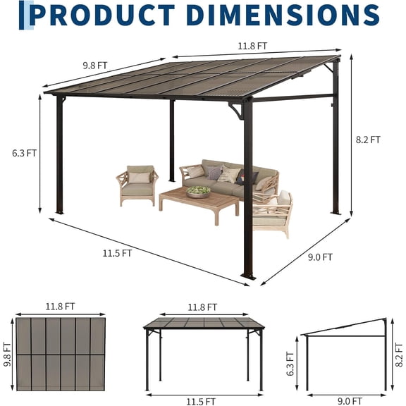Acekid Inclined Roof Gazebo Outdoor, Sturdy Frame Canopy Gazebo for Patio Garden