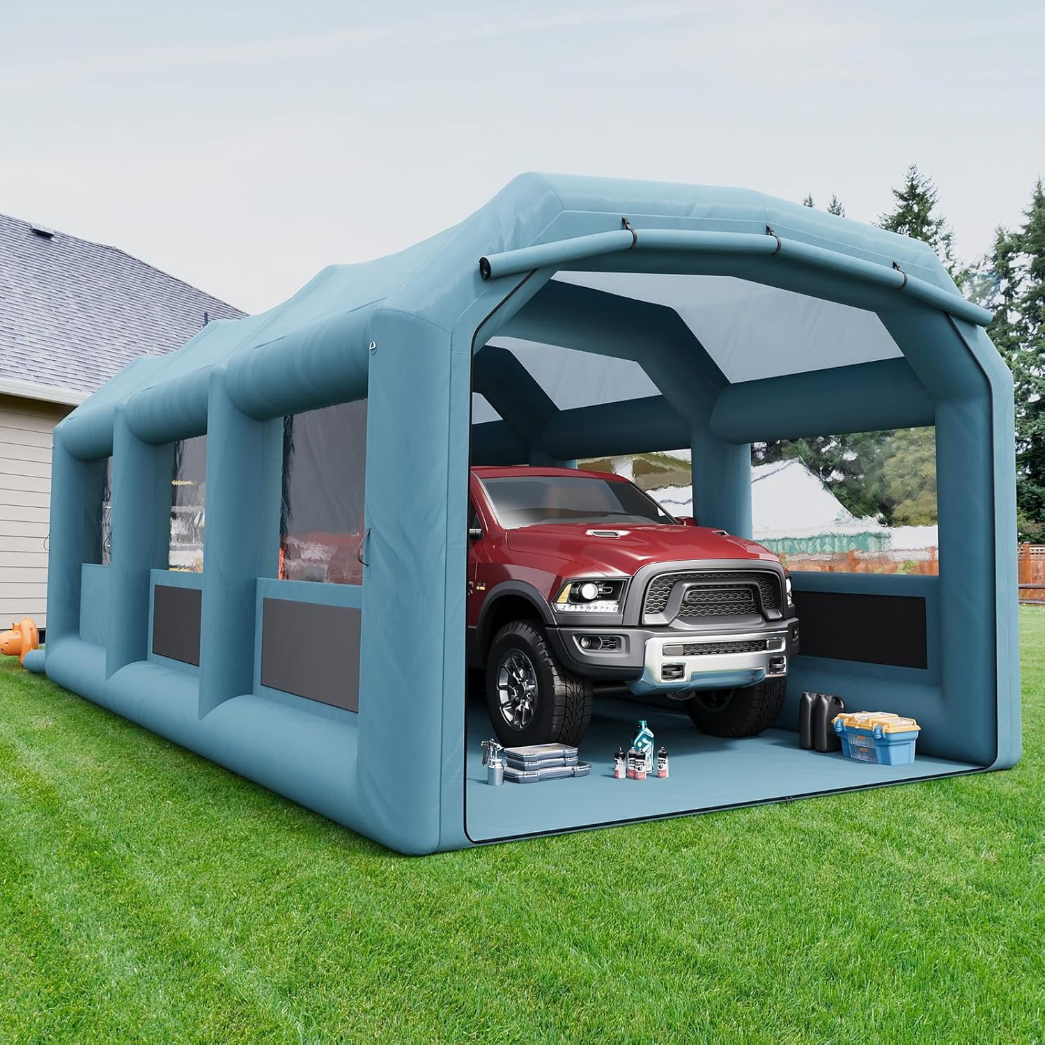 Acekid Inflatable Paint Booth Portable 26x15x11Ft, Air Filter System for DIY Garage Painting