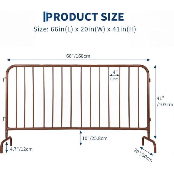 Acekid Interlocking Steel Barricade 5.5 Ft Heavy Duty, with Bridge Feet Base for Crowd Control, Brown