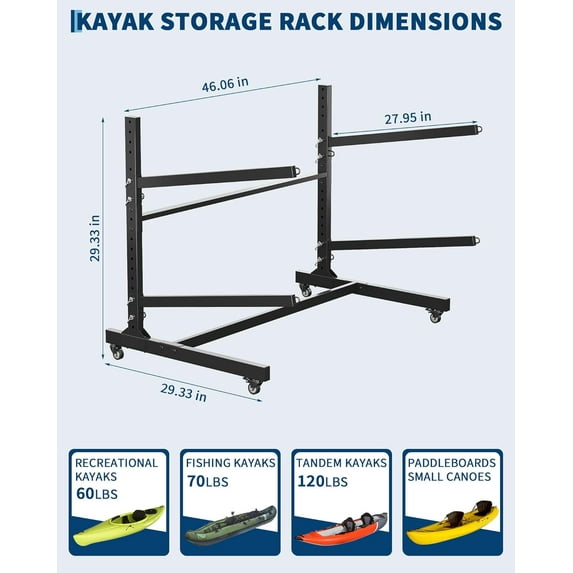 Acekid Kayak Storage Rack for 2-6 Kayaks Freestanding Kayak Rack for ...