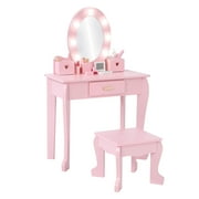 Acekid Kids Vanity Set with Mirror & Drawer, Girls Vanity Table and Chair Set with Wood Makeup Playset, Perfect for Ages 3-9, White
