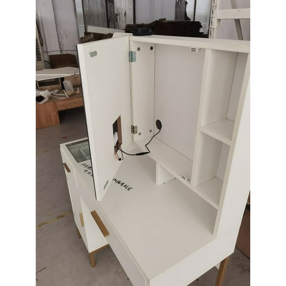 Acekid Makeup Vanity Desk with Lights in 3 Colors, White Vanity Table with Charging Station, Visible Drawers Black