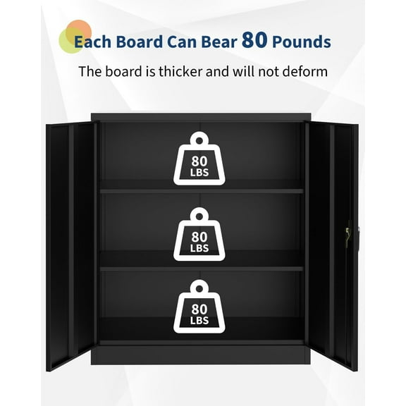 Acekid Metal Storage Cabinet&nbsp;– 35 Inch Heavy-Duty Steel, 2 Adjustable Shelves & Lockable Doors, Rust-Resistant for Garage/Office/Workshop, Black