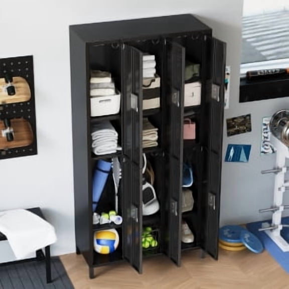 Acekid Metal Storage Locker - 6-Door Steel Locker Cabinet for School, Office & Industrial Use (Black)