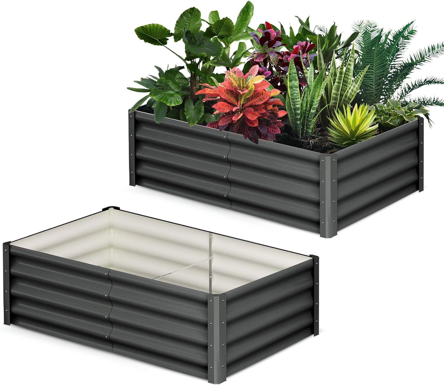 Acekid Raised Garden Bed Set of 2 - 6x3x1.5FT Galvanized Raised Garden Bed, Outdoor Large Planter, Open Base, Safety Edge, Gardening Glove