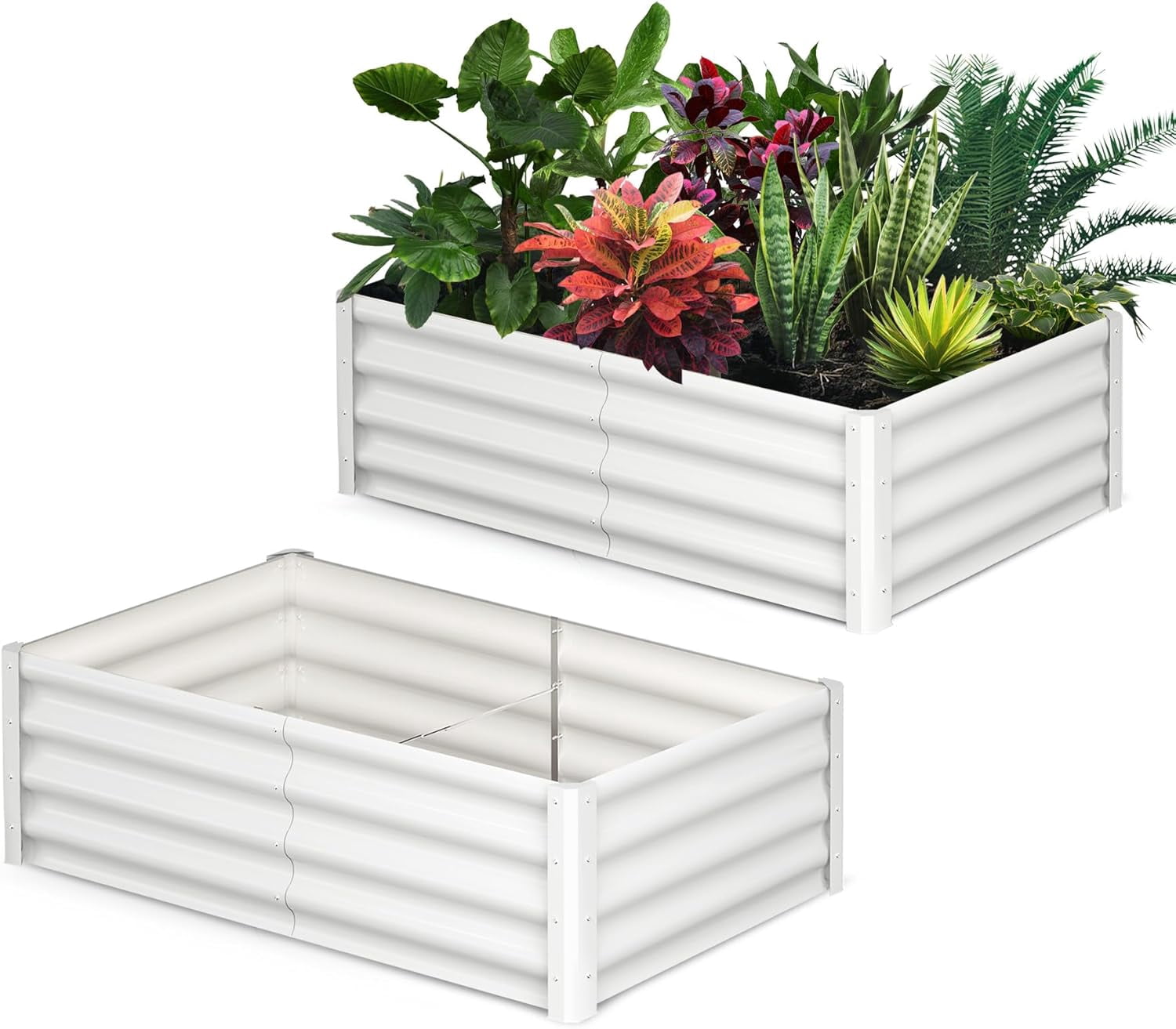 Acekid Raised Garden Bed Set of 2 - 6x3x1.5FT Galvanized Raised Garden Bed, Outdoor Large Planter, Open Base, Safety Edge, Gardening Glove