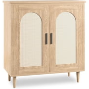 Acekid Rattan Buffet Cabinet with Storage,Sideboard Cabinet with 2 Doors and Adjustable Shelves,Boho Wood Cupboard for Livingroom,Dining Room,Natural