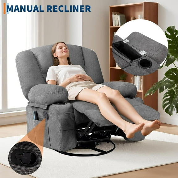Acekid Recliner Chair Heat Massage 360° Swivel Rocker Chair Glider Rocker Recliners Side Pocket Cup Holder Uphol