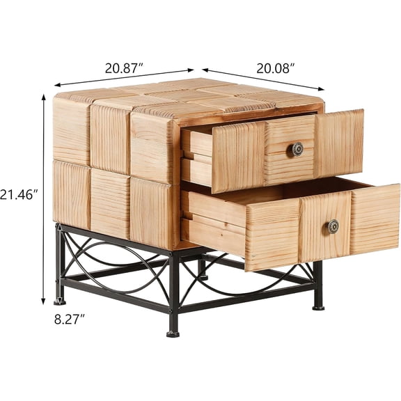 Acekid Retro Square Coffee Table with 2 Drawers Small Splicing Design Center Table for Dining Room Office Natural