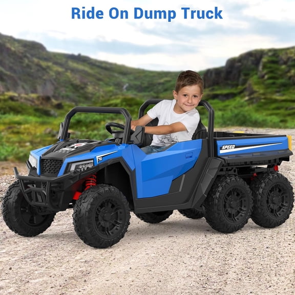 Acekid Ride On Big Ages 3+ 24V 4WD 6-Wheel Electric Dump Truck Remote Control 2 Seater Dump Truck Toy Interactive