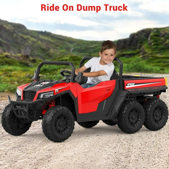 Acekid Ride On Big Ages 3+ 24V 4WD 6-Wheel Electric Dump Truck Remote Control 2 Seater Dump Truck Toy Interactive