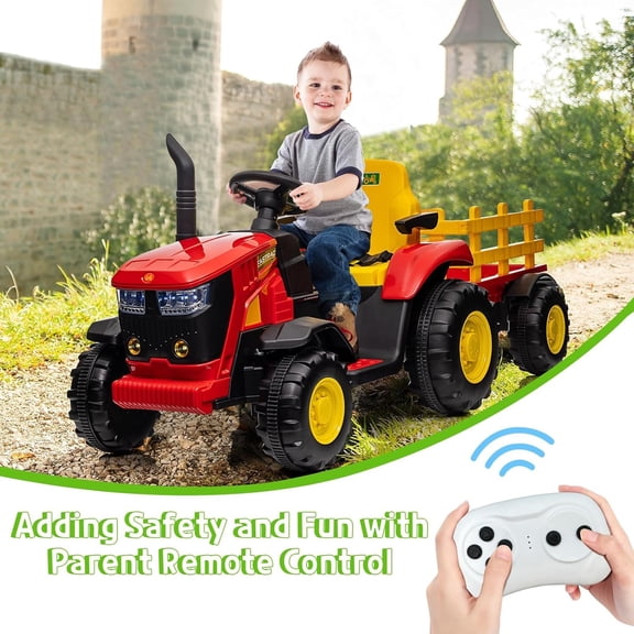 Acekid Ride Ons,12V Ride on Tractor with Remote Control,35W Dual Motors for Bluetooth Music/USB,3-Gear-Shift,Safety Belt,7-LED Lights,Red