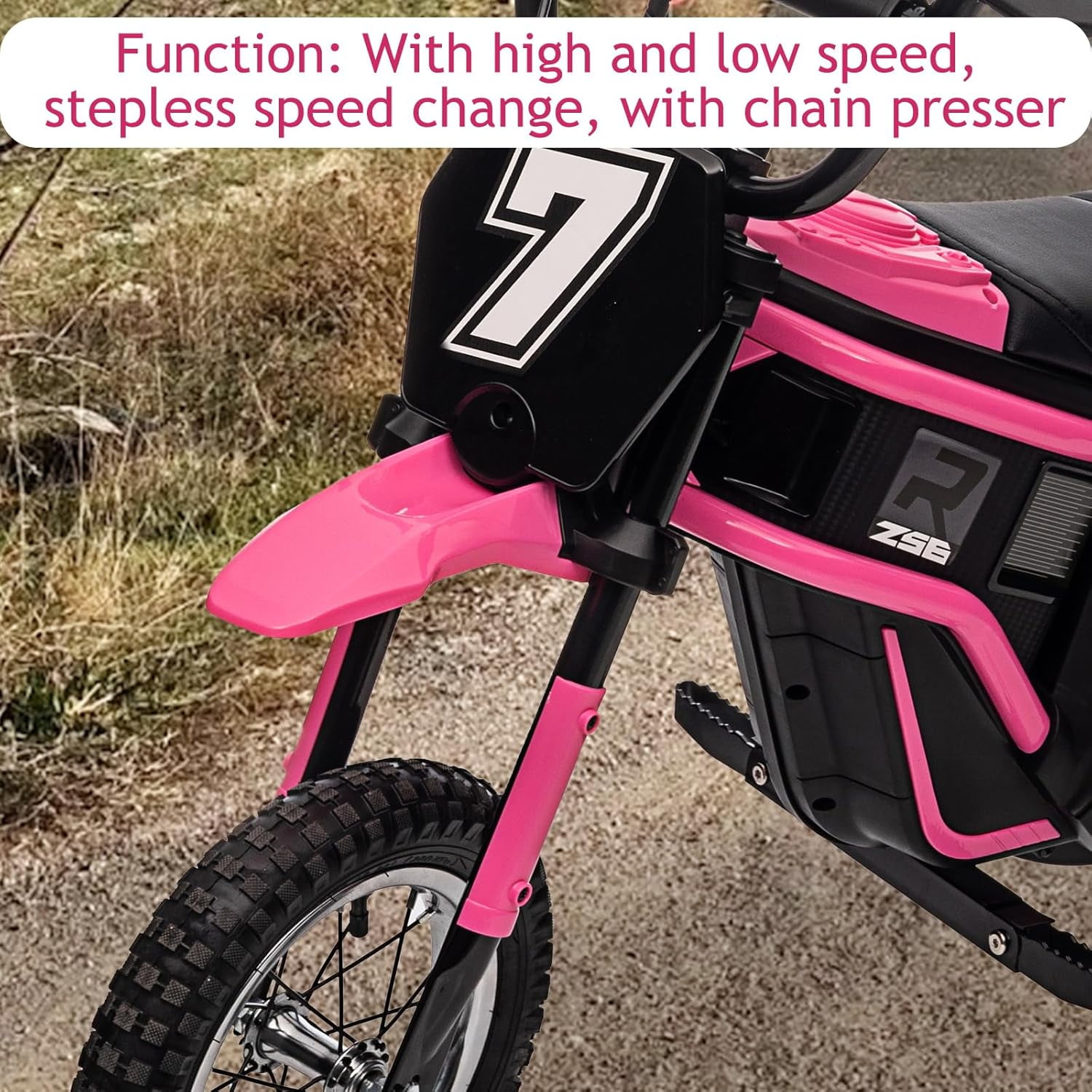 Acekid Ride Ons,Electric Motorcycle,Rear Suspension,Electric Dirt Bike for Ages 3-10,350W -Up to 14.29MPH,2-Speed Modes Motorcycle ,Max Weight 135 Lbs.Seat Height 18.3",Pink 7
