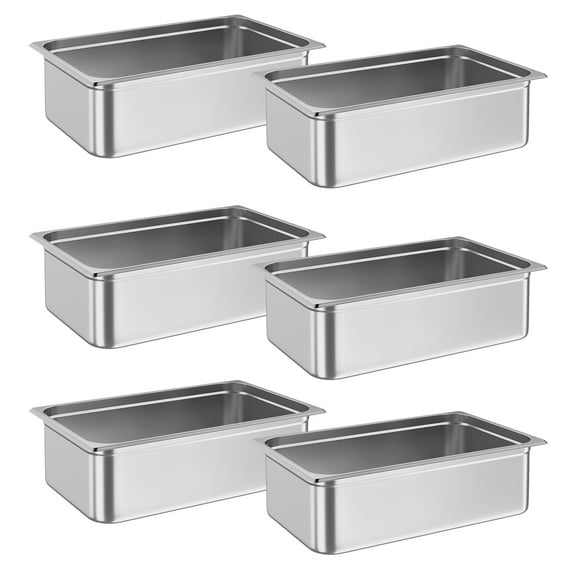 Acekid Set of 6 Hotel Pan, 2.5/4/6 inch Deep, Steam Table Pan, Full Size 21 x 13 Inch, Anti Jam Stainless Steel, Commercial Steamer Pan for Catering, 6" Deep