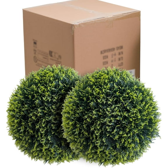 Acekid Set of 2 Artificial Cedar Topiary Plant Balls, 22.8 Inch Faux Greenery Hanging Balls for Home Wedding Decor, Cedar Grass Ball