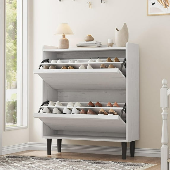 Acekid Shoe Storage Cabinet with 3 Flip Drawers, Adjustable Shelves Organizer for Entryway, Hallway, Living Room, Antique White