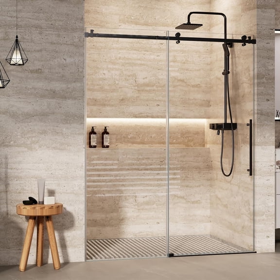 Acekid Shower Glass Door with Waterroof Seal Strip, Adjustable (56-60" W x 72 "H) Frameless Shower Door with SGCC Tempered Glass 5/16" (8mm), Stainless Steel Hardware