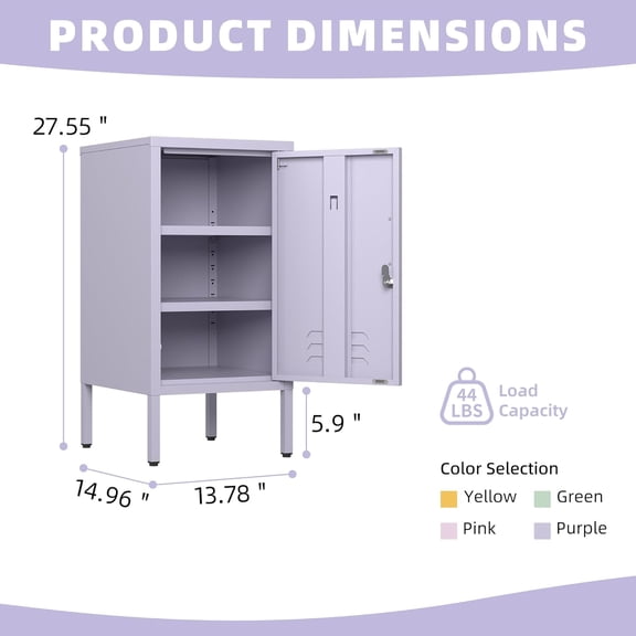 Acekid Single Door Lockable Metal End Table Modern Minimalist Room Side Table With 2 Adjustable Shelf Multi Storage Cabinet For Living Room Bedroom 27.55 H x 178 W x 196 D Purple