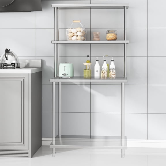 Acekid Stainless Steel Overshelf Shelves for Work & Prep Table 12"x 48",2 Tier Double Deck Overshelf with Adjustable Shelf, Commercial Countertop Shelf