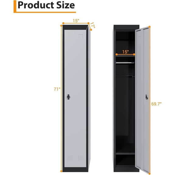 Acekid Tall Black Metal Locker Heavy-Duty Steel Storage Cabinet With Lock 2 Keys 2-Door Lockable Organizer With Ventilated Louvers Reinforced Shelves Card Slot For Office Home 72 Inch