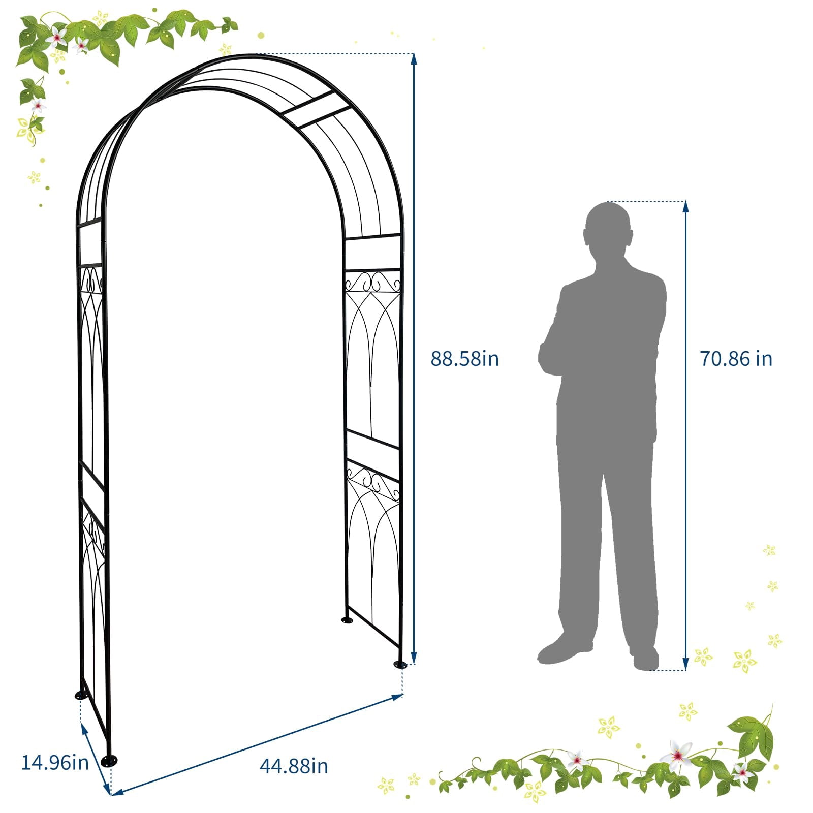 Acekid Thickened Garden Arch Heavy Duty Metal Trellis for Climbing ...