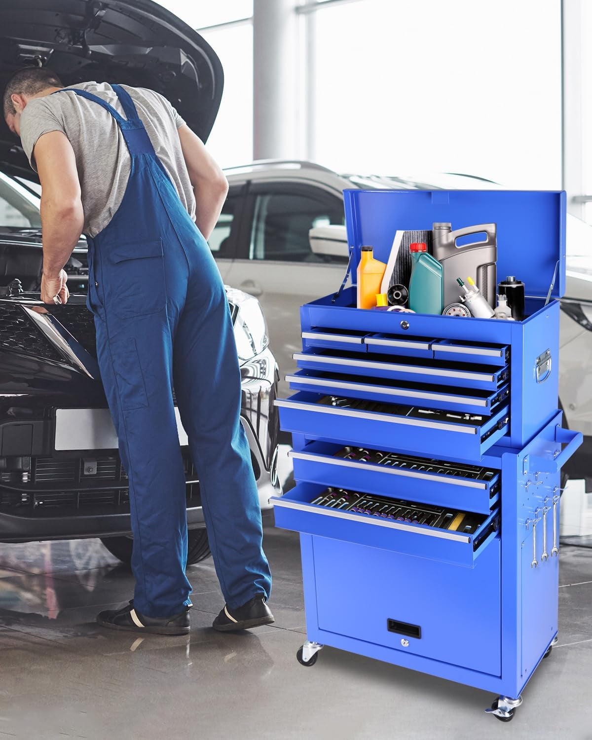 Acekid Tool Chest With Wheels,Metal Locking Rolling Tool Box With Tool ...