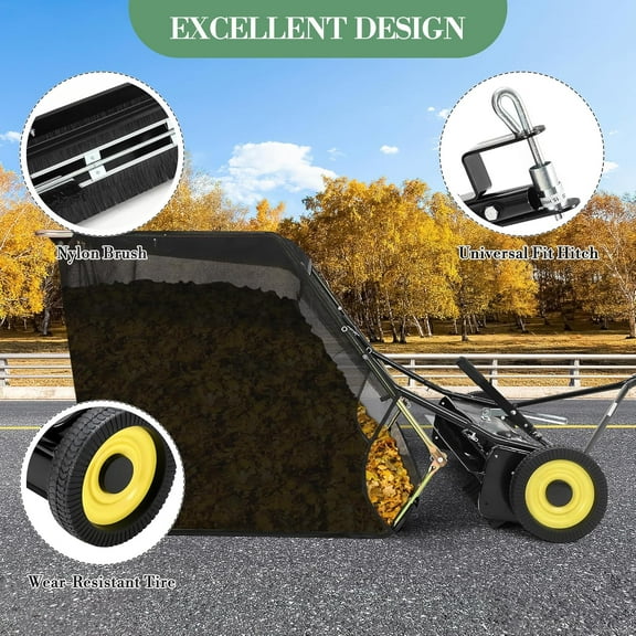 Acekid Tow Behind Lawn Sweeper 44 Inch Large Capacity Heavy Duty Leaf Grass Collector Adjustable Sweeping Height D