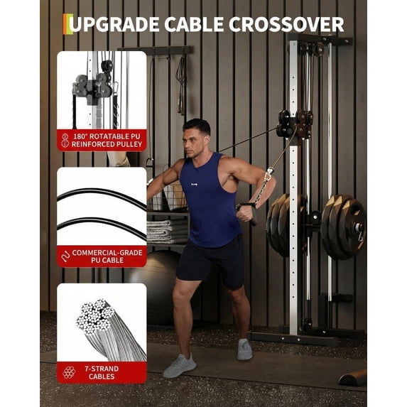 Acekid Wall Mount Cable Station Height Adjustable, LAT Pulldown Machine with Dual Pulley, Black