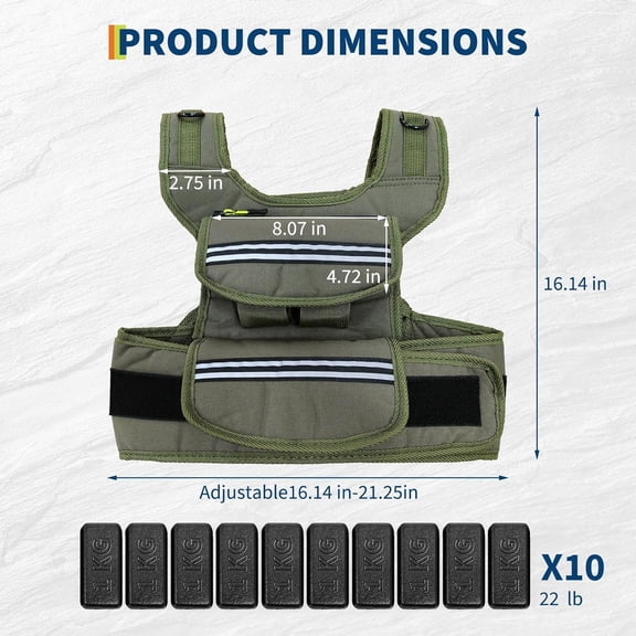 Acekid Weighted Vest for Men, 25 35 45 LBS Adjustable, Running & Rucking Vest with Shoulder Pads, Dark Green