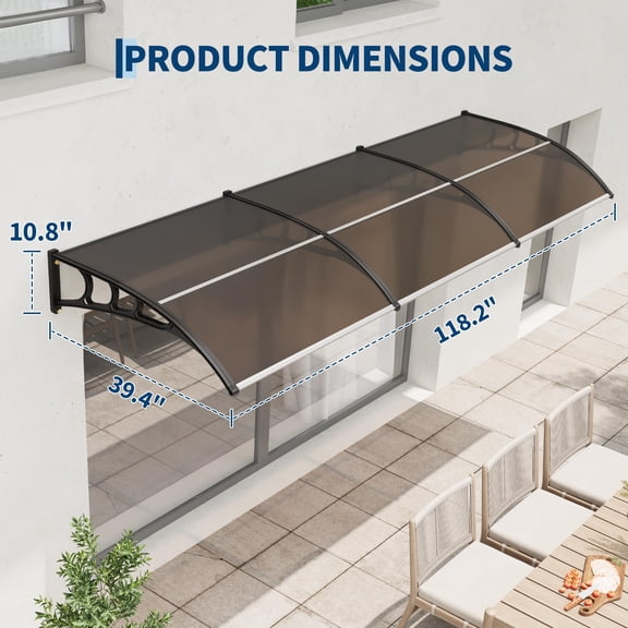 Acekid Window Awning Door Canopy, Polycarbonate Cover for Front Door Outdoor, Brown