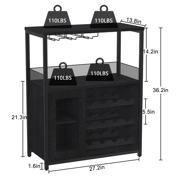 Acekid Wine Bar Cabinet - Large Capacity Liquor Cabinet with Storage, Adjustable Shelves for Glassware, Sturdy MDF Construction, Easy Assembly Wine Rack Ideal for Dining Room Bar & Kitchen
