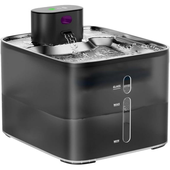 Acekid Wireless Cat Water Fountain - 4.2L/148oz Automatic Pet Water Dispenser with Motion Sensor, Rechargeable, Stainless Steel, ≤25dB Ultra-Quiet, Black