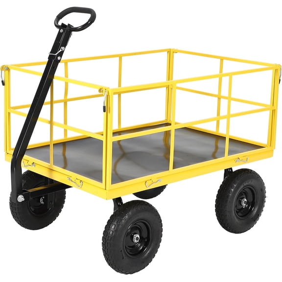 Acekid Yellow 3-in-1 Steel Garden Wagon Cart, 1500 Lbs ATV Trailer with 13" Tires & Removable Mesh Side Panels for Gardening