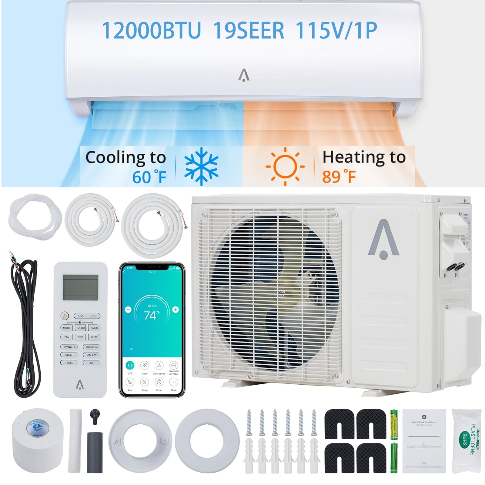 Acekool 12000 BTU Ductless Mini Split Air Conditioner Heat Pump 19