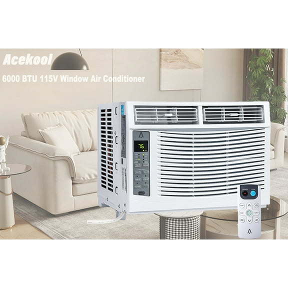 Acekool 6000btu Window Air Conditioner Units,Fast Cooling 250 Sq.ft. 115V Air Conditioner Window Unit with Remote Controlled,App Controlled,50db Low Noise,Small Ac Unit for Room Quick Installation
