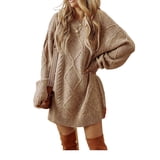 Acelitt Oversized Apricot Solid Color Knitted Textured Pattern Dropped ...