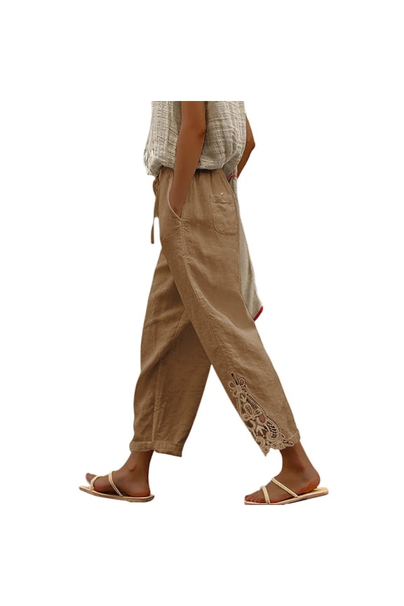Womens Casual Lightweight Drawstring Elastic Waist Pants with Pockets, S-XXL