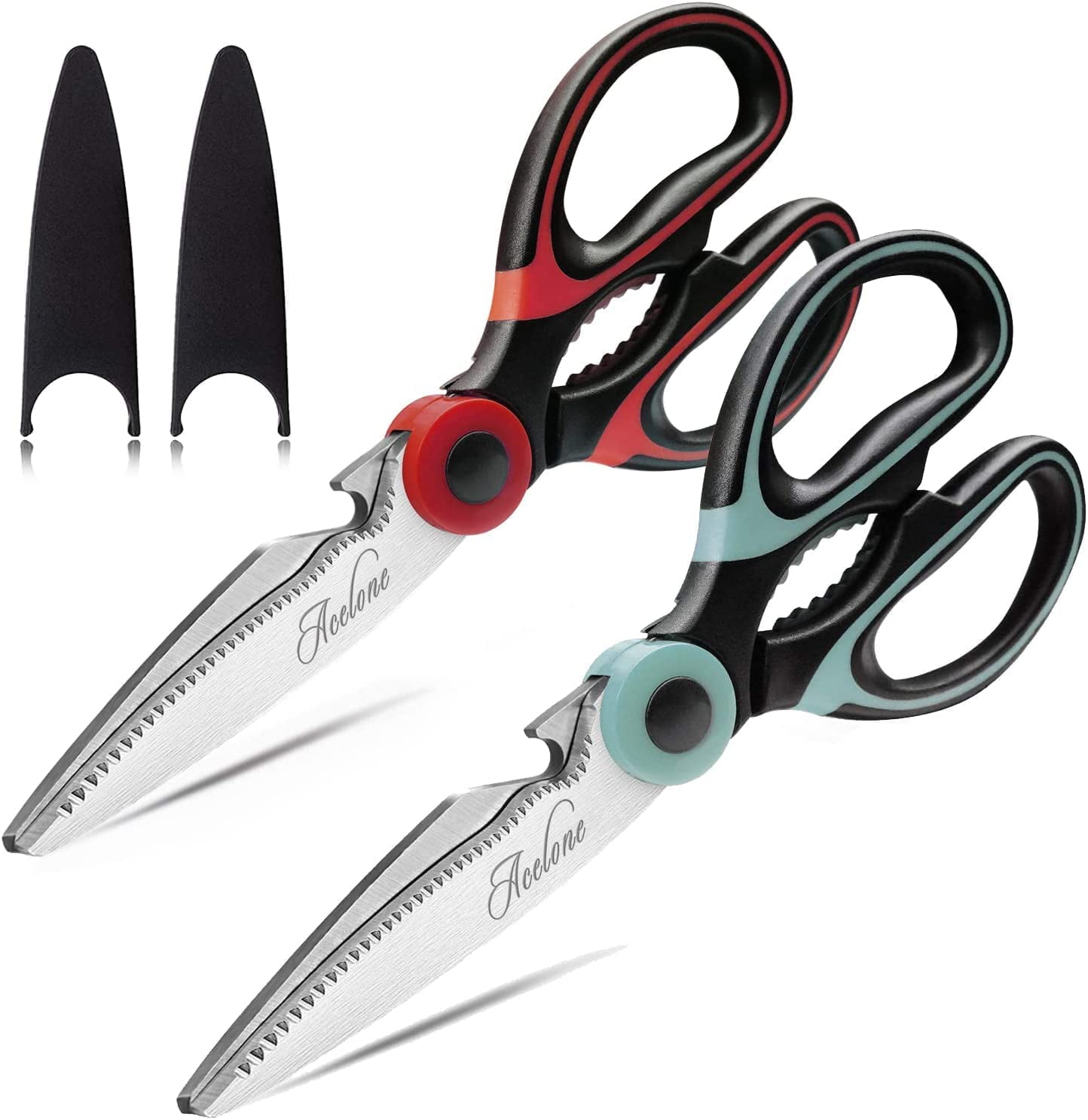  Acelone Kitchen Shears,Kitchen Scissors Heavy Duty Meat Scissors  Poultry Shears, Dishwasher Safe Food Cooking Scissors For Cooking Chicken  Meat Turkey Thanksgiving, 2-Pack（Gift Box-Red,Aqua） : Home & Kitchen
