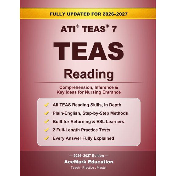 Acemark Teas Prep TEAS Reading: Comprehension, Inference & Full-Length Practice Tests, Book 3, (Paperback)