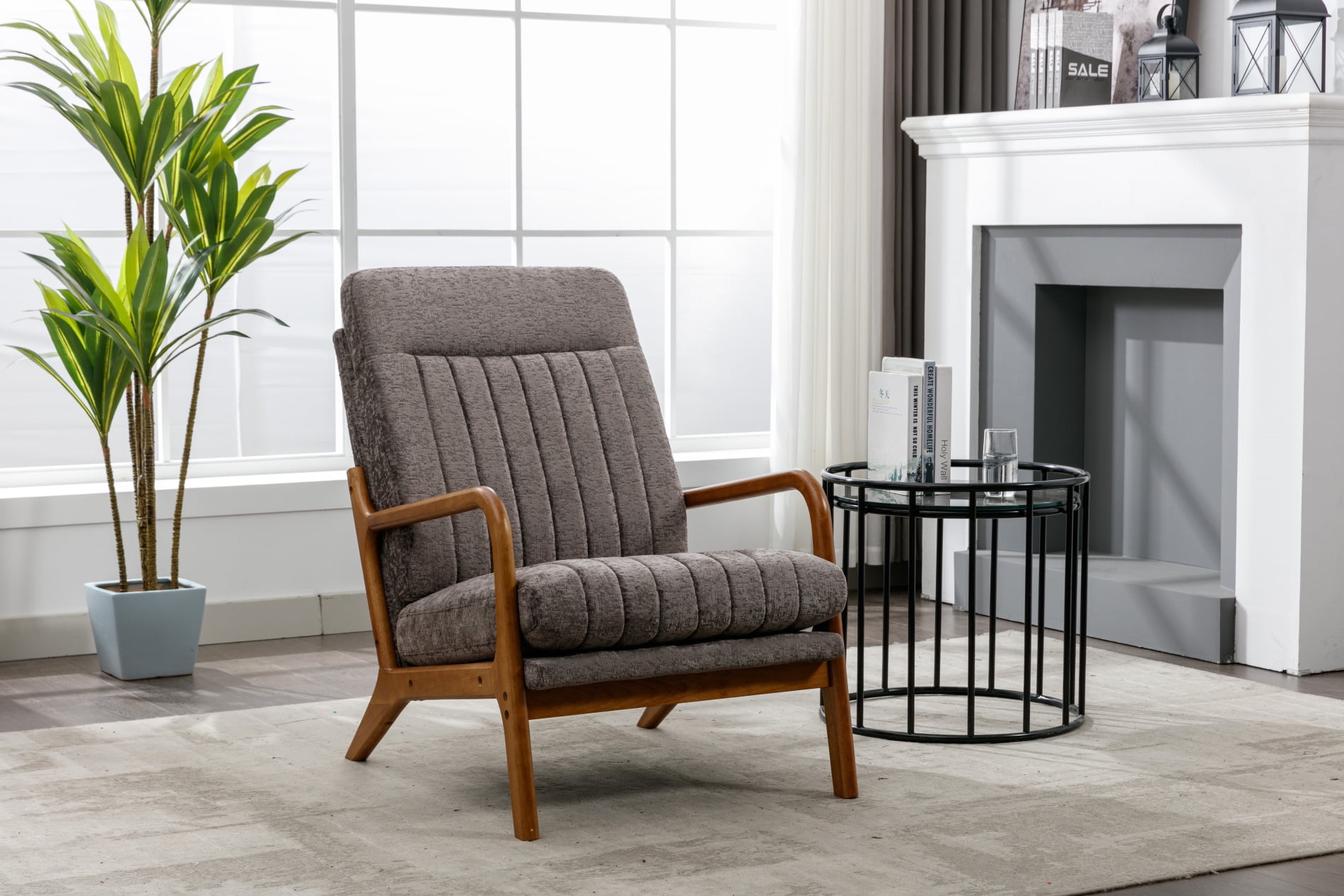 Acent Chair,Modern Upholstered Armchair with Soft Back and Wood Frame ...