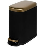 Acento 1.3 gal., Curved Rectangular Soft Close Premium Pedal Waste Bin Bedroom, Bathroom, Home and Office, Step On Trash Can, Soft Touch Black Gold
