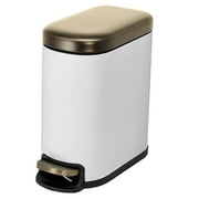 Acento 1.3 gal., Curved Rectangular Soft Close Premium Pedal Waste Bin Bedroom, Bathroom, Home and Office, Step On Trash Can, Soft Touch White Gold