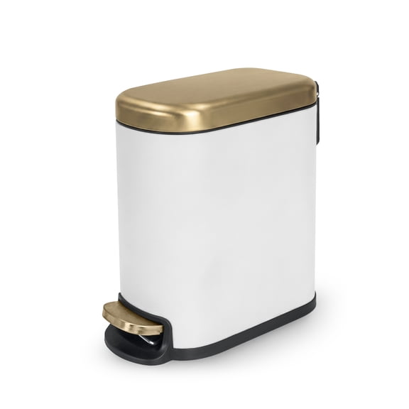 Acento Linea Slim Rectangular Step Trash Can, 1.3 Gallon Bathroom Waste Bin with Soft-Close Lid and Removable Inner Bucket, Soft Touch White