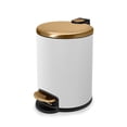 thumbnail image 1 of Acento Rondo 1.3 Gallon Round Step Trash Can with Soft-Close Lid, Removable Liner Bucket, Premium Pedal Metal Waste Bin for Bathroom, Bedroom, Dorm, Office, Matte White and Gold, 1 of 10